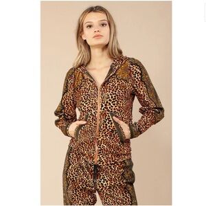 Hale Bob Lilou Leopard Print Zip-Up Hoodie